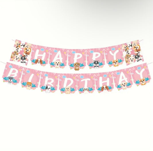 Birthday Banner Dogs Design Pink